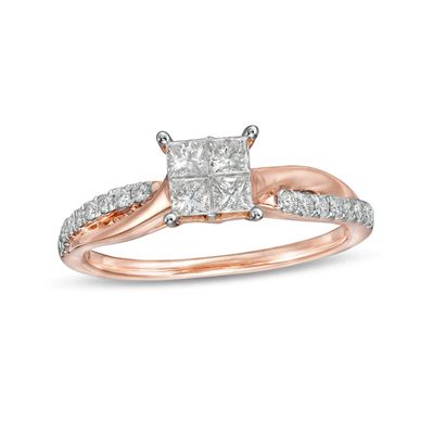 1/2 CT. T.w. Princess-Cut Quad Diamond Engagement Ring in 14K Rose Gold (I/I2)