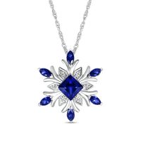 5.0mm Princess-Cut and Marquise Blue Lab-Created Sapphire with Diamond Accent Snowflake Pendant in Sterling Silver