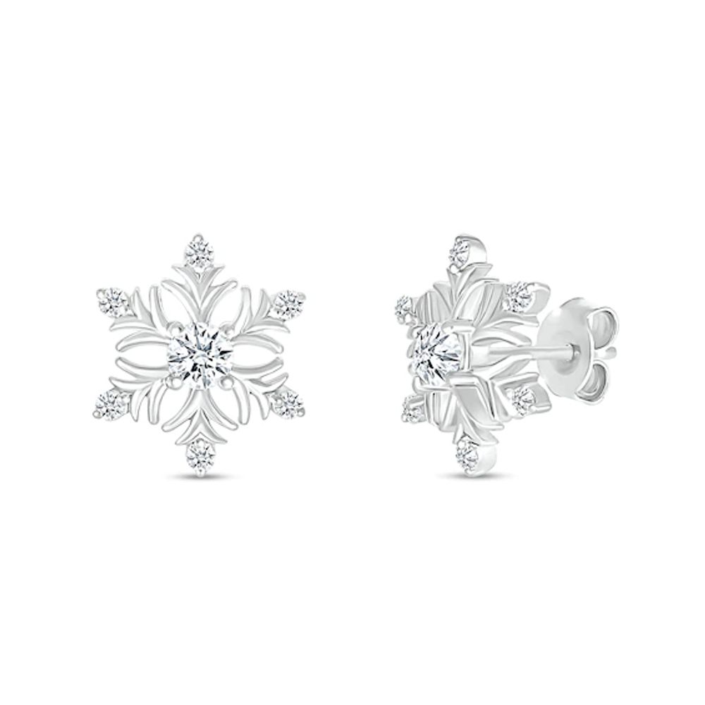 3.5mm White Lab-Created Sapphire Snowflake Stud Earrings in Sterling Silver