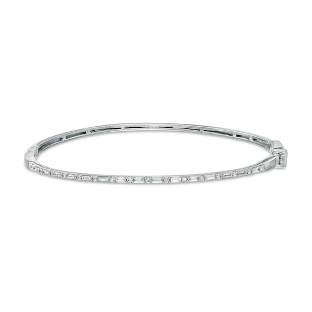 1/2 CT. T.w. Baguette and Round Diamond Alternating Bangle in 10K White Gold