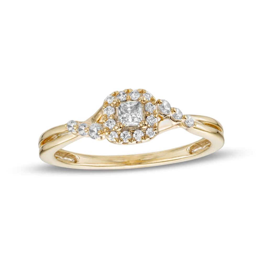 Cherished Promise Collectionâ¢ 1/4 CT. T.w. Princess-Cut Diamond Frame Twist Shank Promise Ring in 10K Gold