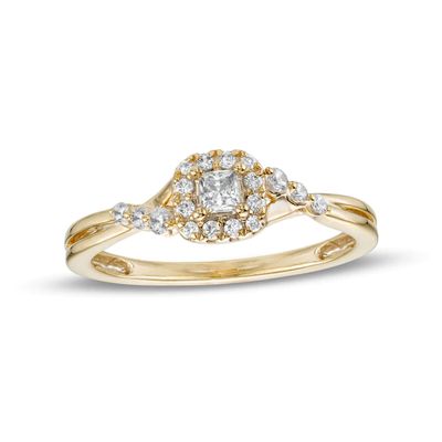 Cherished Promise Collectionâ¢ 1/4 CT. T.w. Princess-Cut Diamond Frame Twist Shank Promise Ring in 10K Gold