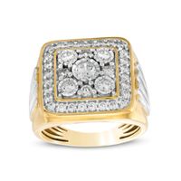 1-3/8 CT. T.w. Square-Shaped Multi-Diamond Frame Ribbed Side Accent Ring in 10K Two-Tone Gold