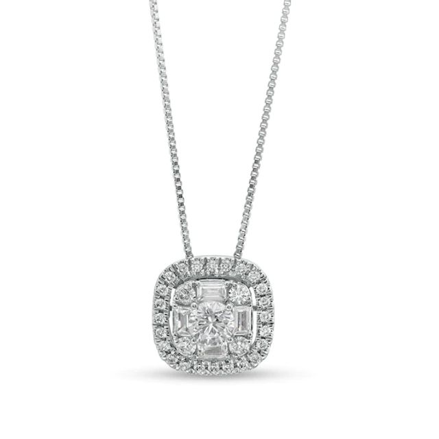 3/4 CT. T.w. Certified Cushion Lab-Created Multi-Diamond Frame Pendant in 14K White Gold (F/Si2)