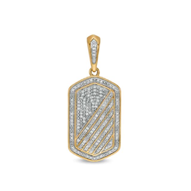 3/4 CT. T.w. Diamond Frame Slant Striped Dog Tag Necklace Charm in 10K Gold