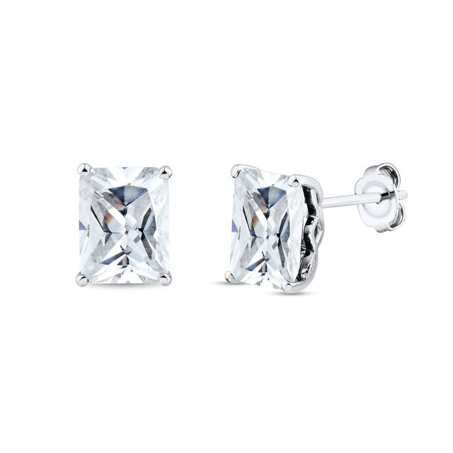 Emerald-Cut White Lab-Created Sapphire Solitaire Stud Earrings in Sterling Silver