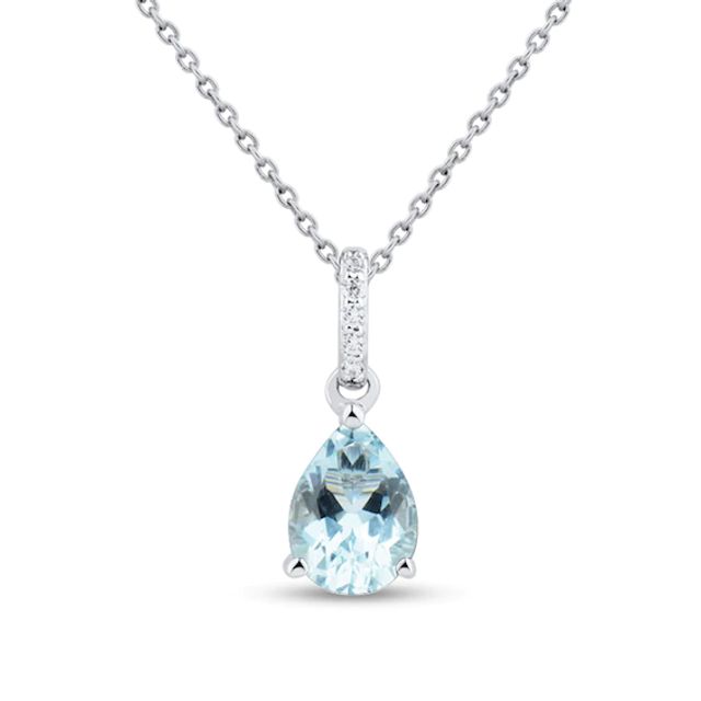 Pear-Shaped Faceted Aquamarine and Diamond Accent Drop Pendant in 10K White Gold