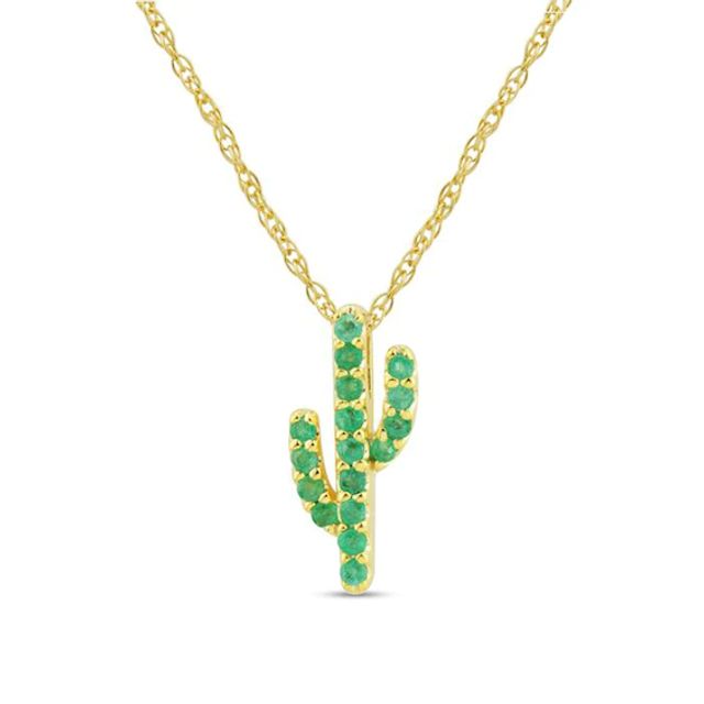 Emerald Saguaro Cactus Pendant in 10K Gold