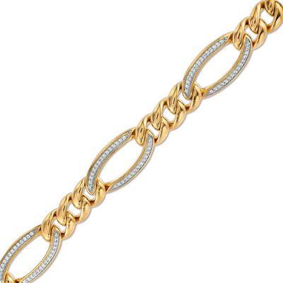 Men's 1/2 CT. T.w. Diamond Figaro Chain Bracelet in 10K Gold - 8.5"