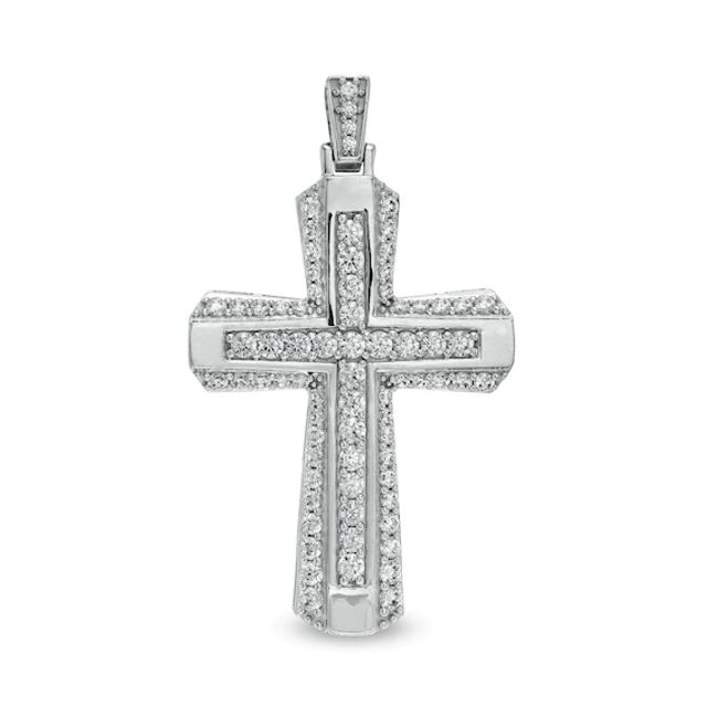 Men's 3 CT. T.w. Certified Lab-Created Diamond Border Flared Cross Necklace Charm in 14K White Gold (F/Si2)