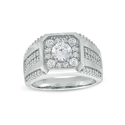 Men's 1-3/4 CT. T.w. Certified Lab-Created Diamond Octagonal Frame Multi-Row Ring in 14K White Gold (F/Si2)