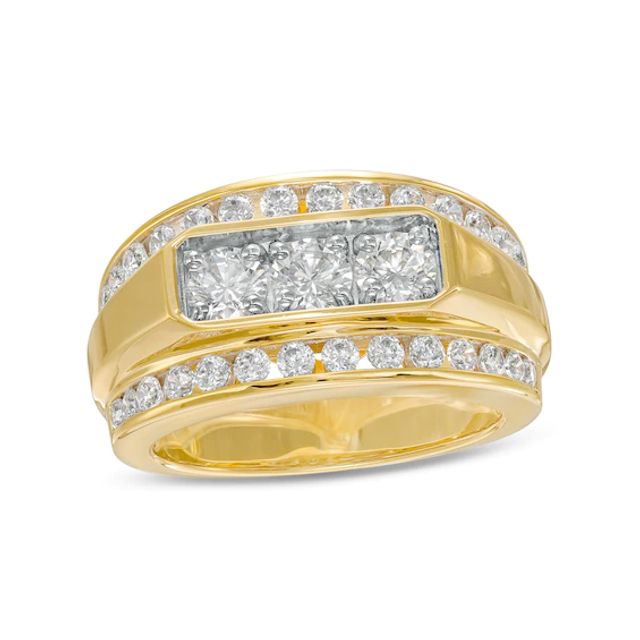 Men's 2 CT. T.w. Certified Lab-Created Diamond Border Three Stone Ring in 14K Gold (F/Si2)