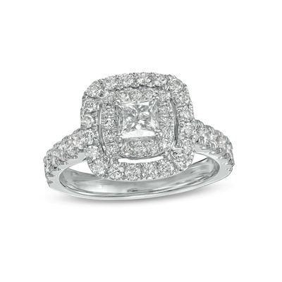 1-1/2 CT. T.w. Princess-Cut Diamond Double Frame Engagement Ring in 14K White Gold (I/I2)