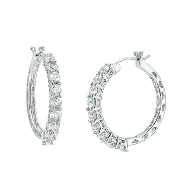 White Lab-Created Sapphire Hoop Earrings in Sterling Silver