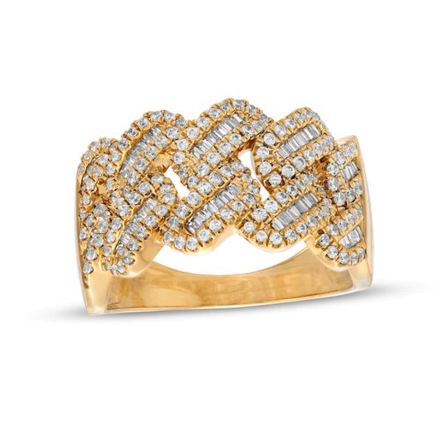 Men's 1 CT. T.w. Baguette and Round Diamond Curb Chain Link Ring in 10K Gold