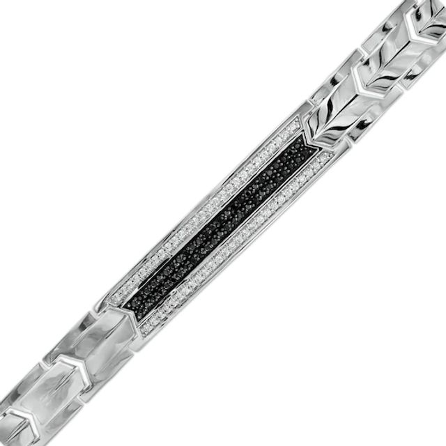 1 CT. T.w. Black Enhanced and White Diamond Border Ribbon-Cut Ends ID Bracelet in 10K White Gold - 8.5"