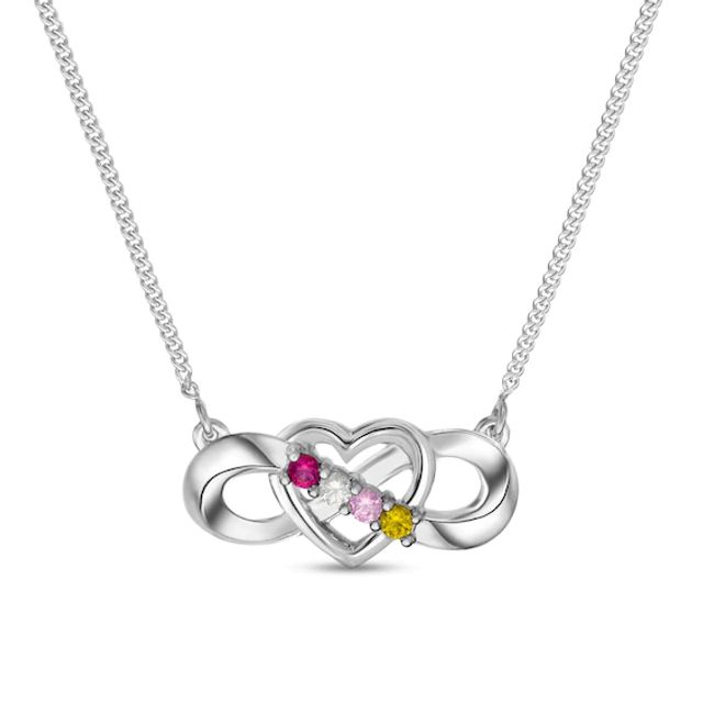 Mother's Gemstone Intertwined Infinity and Heart Necklace (3-7 Stones)