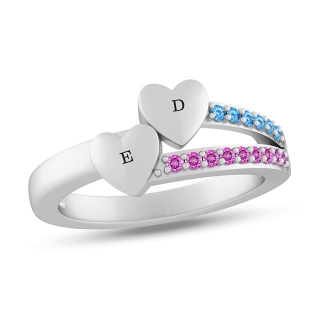 Couple's Gemstone Hearts Ring (2 Stones and Initials)