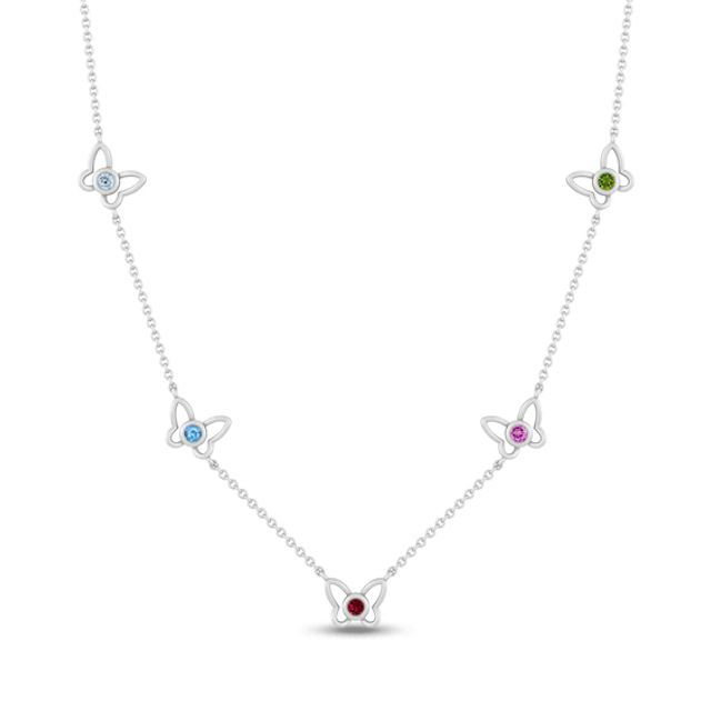 Mother's Gemstone Butterfly Station Necklace (5 Stones)