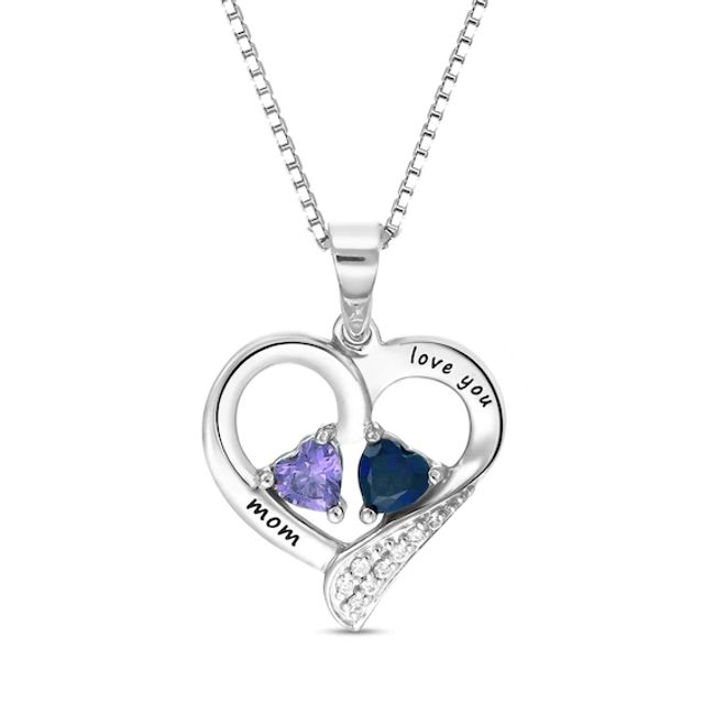 Gemstone and Diamond Accent Heart Pendant (2 Stones and Lines)