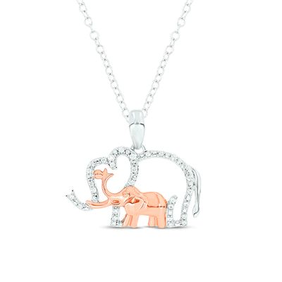 1/10 CT. T.w. Diamond Motherly Love Elephants Pendant in Sterling Silver and 14K Rose Gold Plate