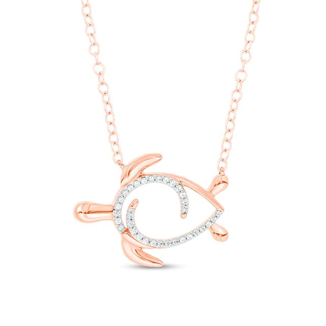 1/10 CT. T.w. Diamond Sideways Turtle Necklace in Sterling Silver with 14K Rose Gold Plate