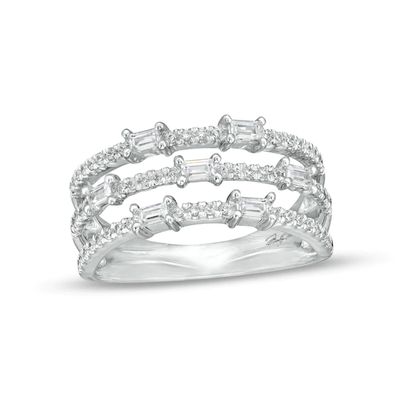 Marilyn Monroeâ¢ Collection 1/2 CT. T.w. Baguette and Round Diamond Triple Row Band in 10K White Gold