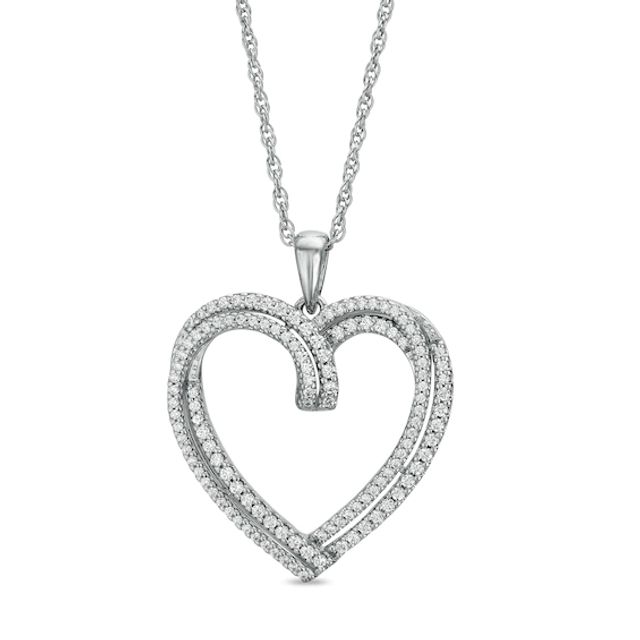 1/2 CT. T.w. Diamond Bypass Double Row Heart Pendant in Sterling Silver