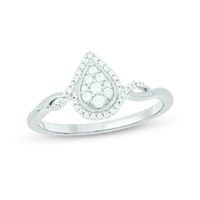 1/6 CT. T.w. Pear Multi-Diamond Frame Split Shank Promise Ring in Sterling Silver