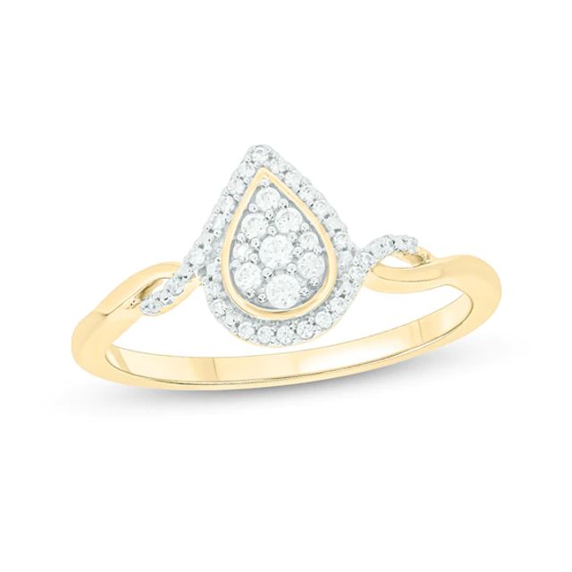 1/6 CT. T.w. Pear Multi-Diamond Frame Split Shank Promise Ring in Sterling Silver with 14K Gold Plate