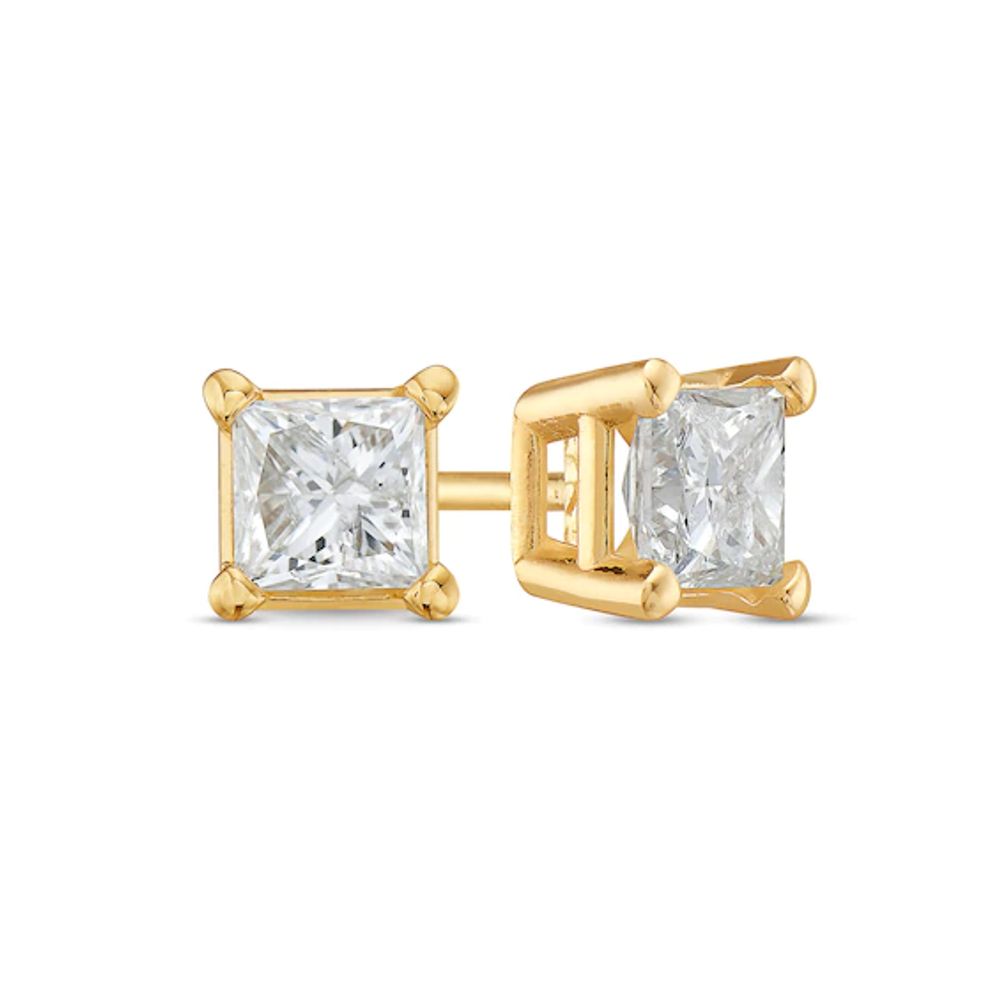 3/8 CT. T.w. Princess-Cut Diamond Solitaire Stud Earrings in 14K Gold (J/I1)