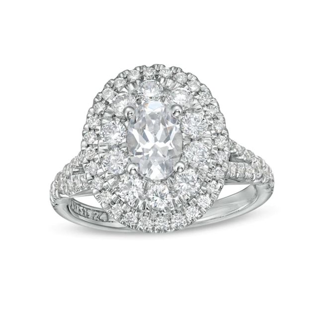 Zales Private Collection 2 CT. T.w. Certified Oval Diamond Split Shank Engagement Ring in 14K White Gold (F/I1)