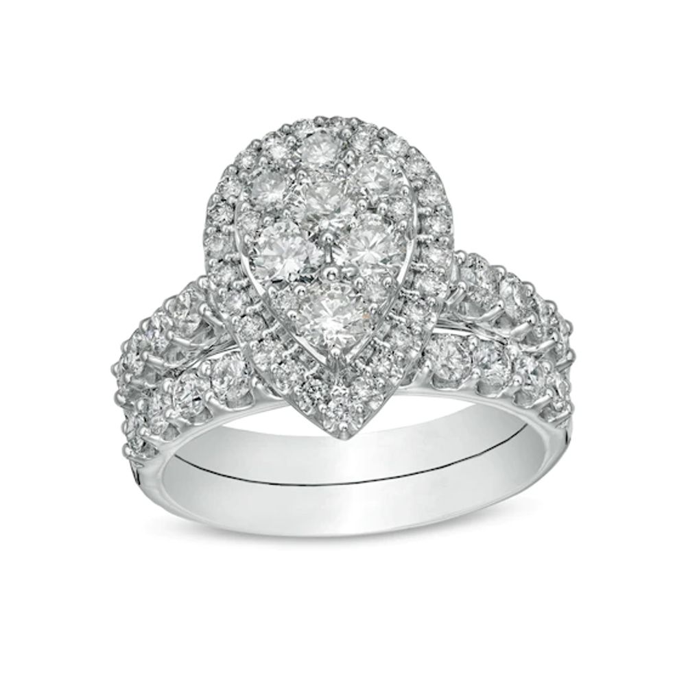 2 CT. T.w. Pear-Shaped Multi-Diamond Frame Bridal Set in 14K White Gold