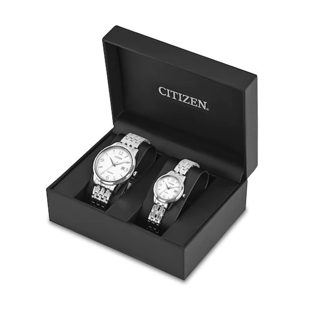 His and Hers Citizen Eco-DriveÂ® Corso Watch with White Dial (Model: Pairs-Retail-5056-A)