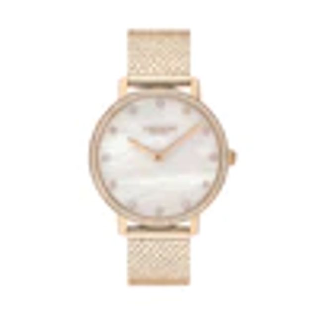 Ladies' Coach Audrey Crystal Accent Rose-Tone Mesh Watch with Mother-of-Pearl Dial (Model: 14503827)