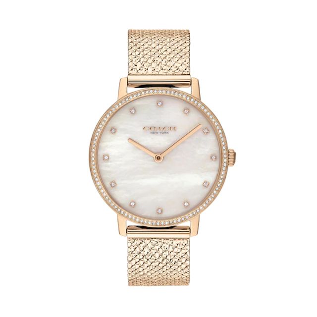 Ladies' Coach Audrey Crystal Accent Rose-Tone Mesh Watch with Mother-of-Pearl Dial (Model: 14503827)