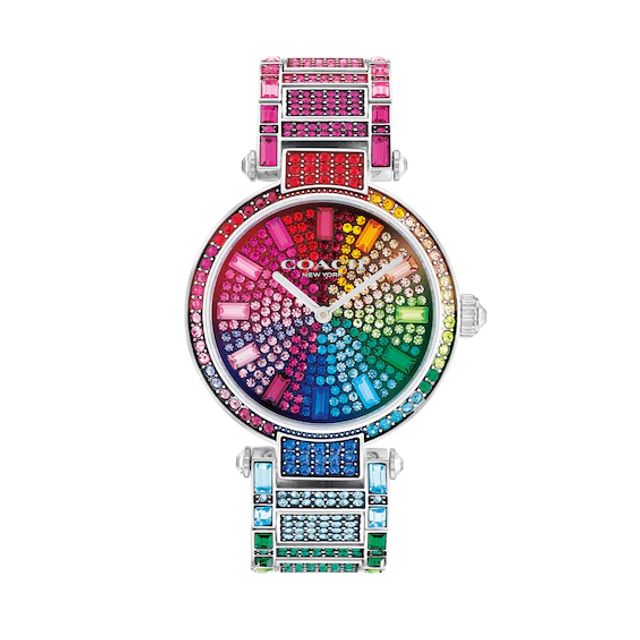 Ladies' Coach Cary Multi-Coloured Rainbow Crystal Accent Watch with Silver-Tone Dial (Model: 14503836)