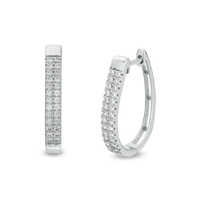 1/2 CT. T.w. Diamond Double Row Oval Hoop Earrings in 10K White Gold