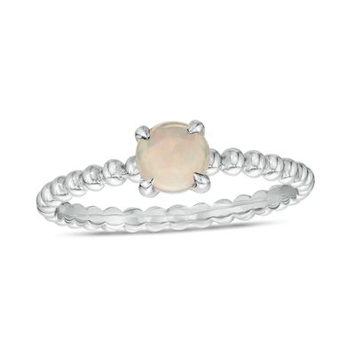 5.0mm Opal Beaded Comfort-Fit Stackable Ring in 10K White Gold - Size 7
