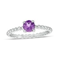 5.0mm Amethyst Beaded Comfort-Fit Stackable Ring in 10K White Gold - Size 7