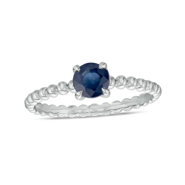 5.0mm Blue Sapphire Beaded Comfort-Fit Stackable Ring in 10K White Gold - Size 7