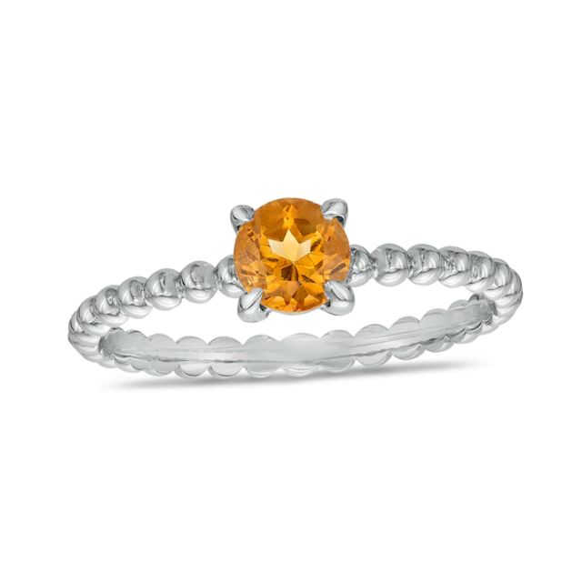 5.0mm Citrine Beaded Comfort-Fit Stackable Ring in 10K White Gold - Size 7