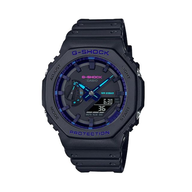 Men's Casio G-Shock Classic Virtual Blue Series Black Resin Strap Watch with Black Dial (Model: Ga2100Vb-1A)