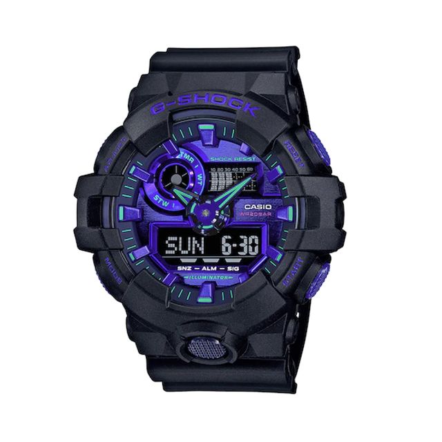 Men's Casio G-Shock Classic Virtual Blue Series Black Resin Strap Watch with Blue-Violet Dial (Model: Ga700Vb-1A)