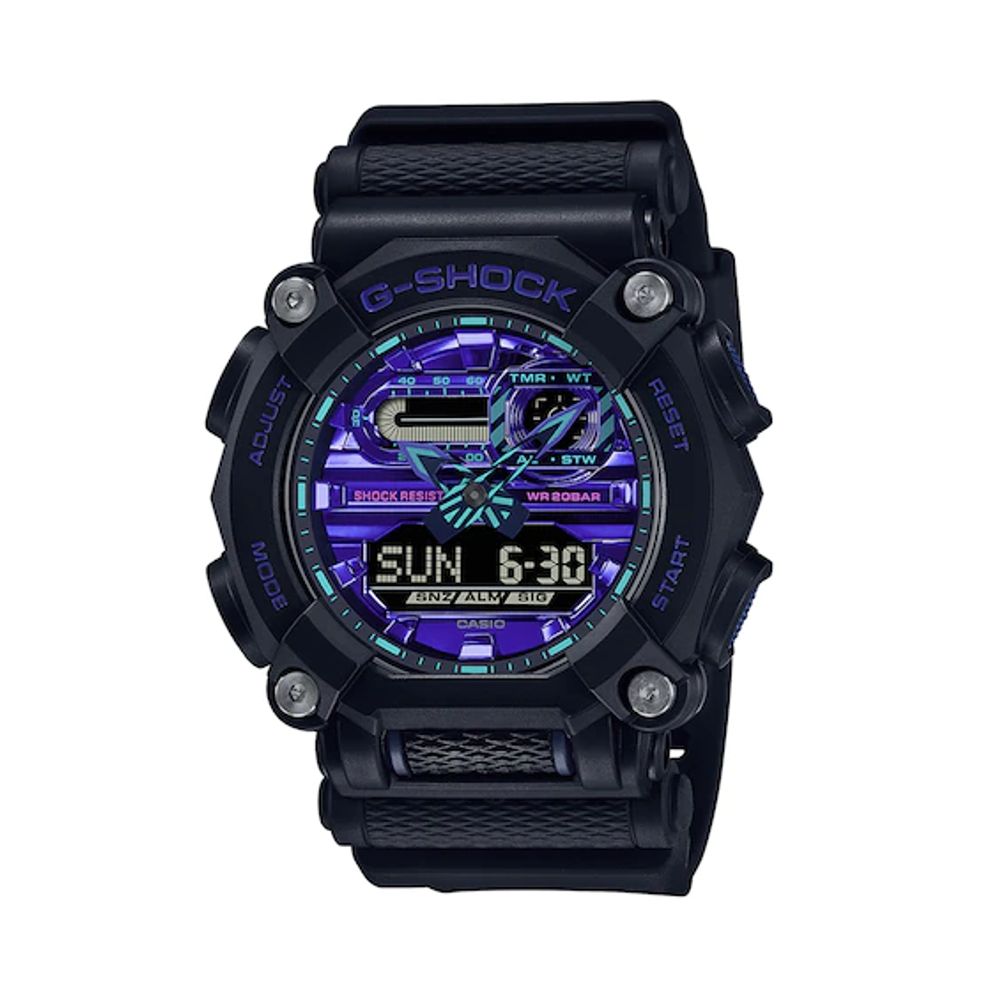 Men's Casio G-Shock Classic Virtual Blue Series Two-Tone Resin Strap Watch with Blue-Violet Dial (Model: Ga900Vb-1A)