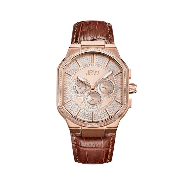 Men's JBW Orion 1/8 CT. T.w. Diamond and Crystal Accent 18K Rose Gold Plate Chronograph Strap Watch (Model: J6342C)