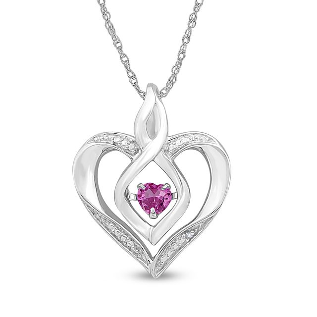 Pink Lab-Created Sapphire and Diamond Accent Heart with Flame Infinity Pendant in Sterling Silver