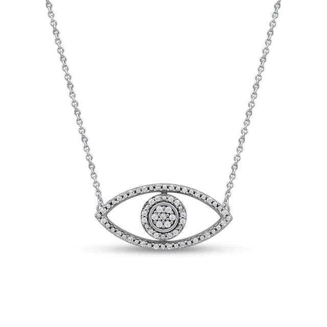 1/10 CT. T.w. Diamond Beaded Evil Eye Necklace in 10K White Gold