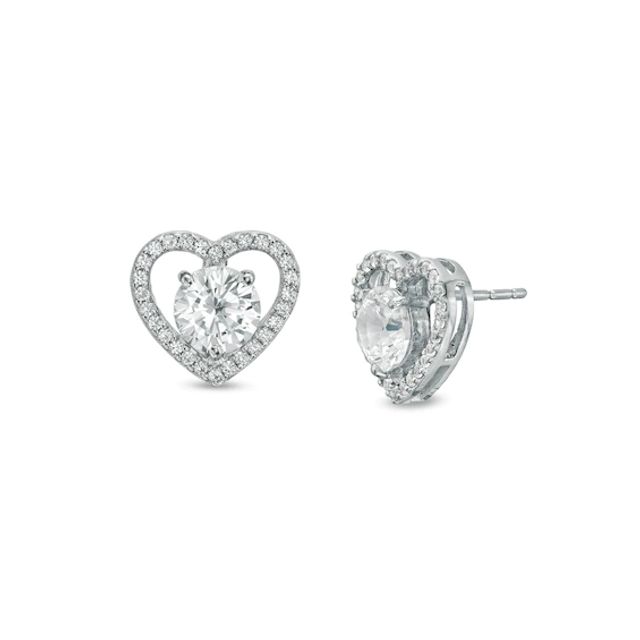 White Lab-Created Sapphire Heart Stud Earrings in Sterling Silver