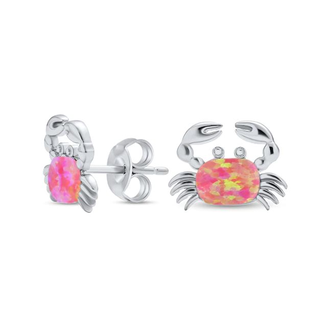 Cushion-Shaped Pink Lab-Created Opal Crab Stud Earrings in Sterling Silver